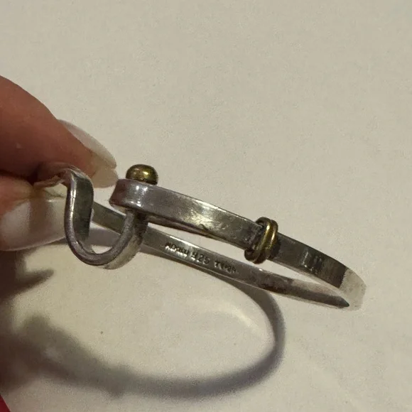 925 Sterling silver MEXICO hook and eye two tone bangle bracelet - Picture 15 of 16